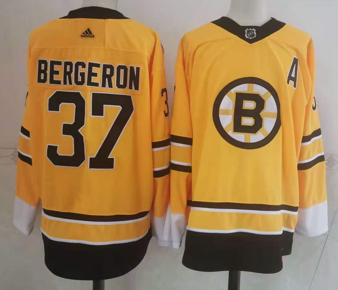 Cheap Adidas Men Boston Bruins 37 Bergeron Authentic Stitched yellow NHL Jersey